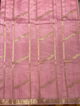 Handloom Kadhua Banarasi Silk Saree Floral Stripe - Pastel Pink