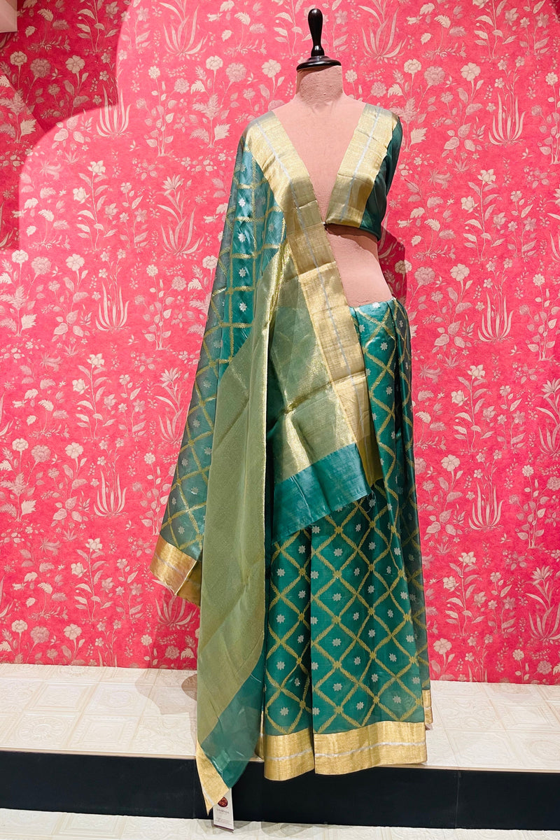 Handloom Chanderi Silk Saree- Cyan Blue