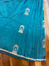 Handloom Kadhua Banarasi Silk Saree - Butidar Jharokha - Peacock Green