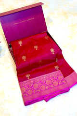 Handloom Kadhua Banarasi Silk Saree - Butidar - Pink Red