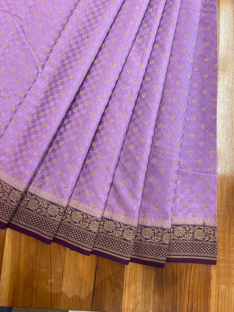 Handloom Fekua Banarasi Khaddi Crepe Silk Saree - Jaal Tanchoi - Lilac