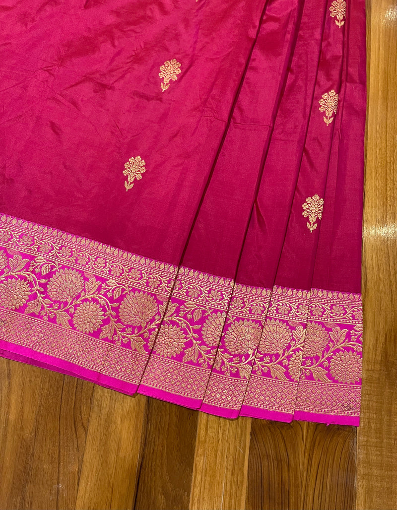 Handloom Kadhua Banarasi Silk Saree - Butidar - Pink Red