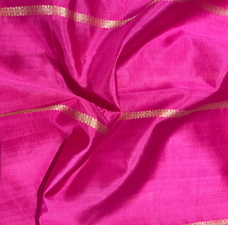 Handloom Kadhua Banarasi Silk Saree -Floral Stripe - Rani Pink