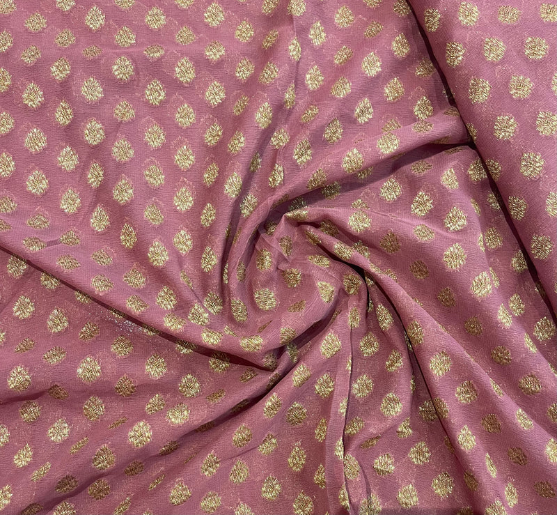 Handloom Fekua Banarasi Khaddi Georgette Silk Saree - Butidar - Old Rose Pink