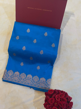 HOV HANDLOOM KADHUA BANARASI KATAN  SILK SAREE - SCALLOP BORDER - BLUE - 124