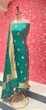 Handloom Banarasi Katan Silk Suit Set - Green