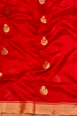 Handloom Silk Chanderi Saree - Fukdani Buta - Red