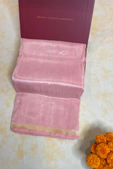 HOV Exclusive Pure Zari Handloom Banarasi Tissue Silk Saree -Light Pink Plain Silver Zari Kasturi - 035