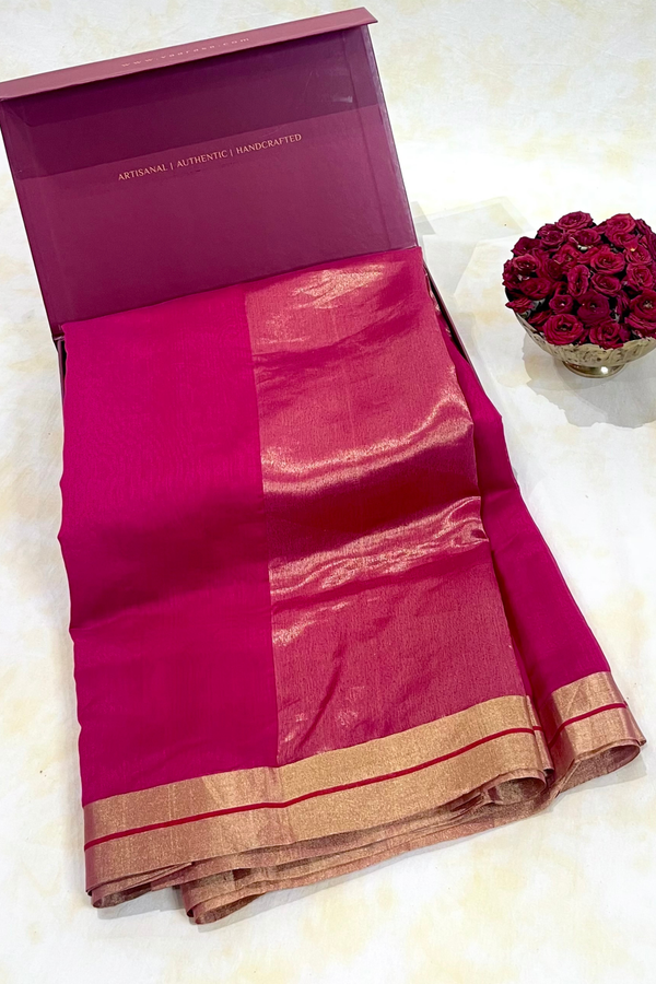 HOV Handloom Chanderi Cotton Silk Saree - Plain Zari Border - 018-03-04