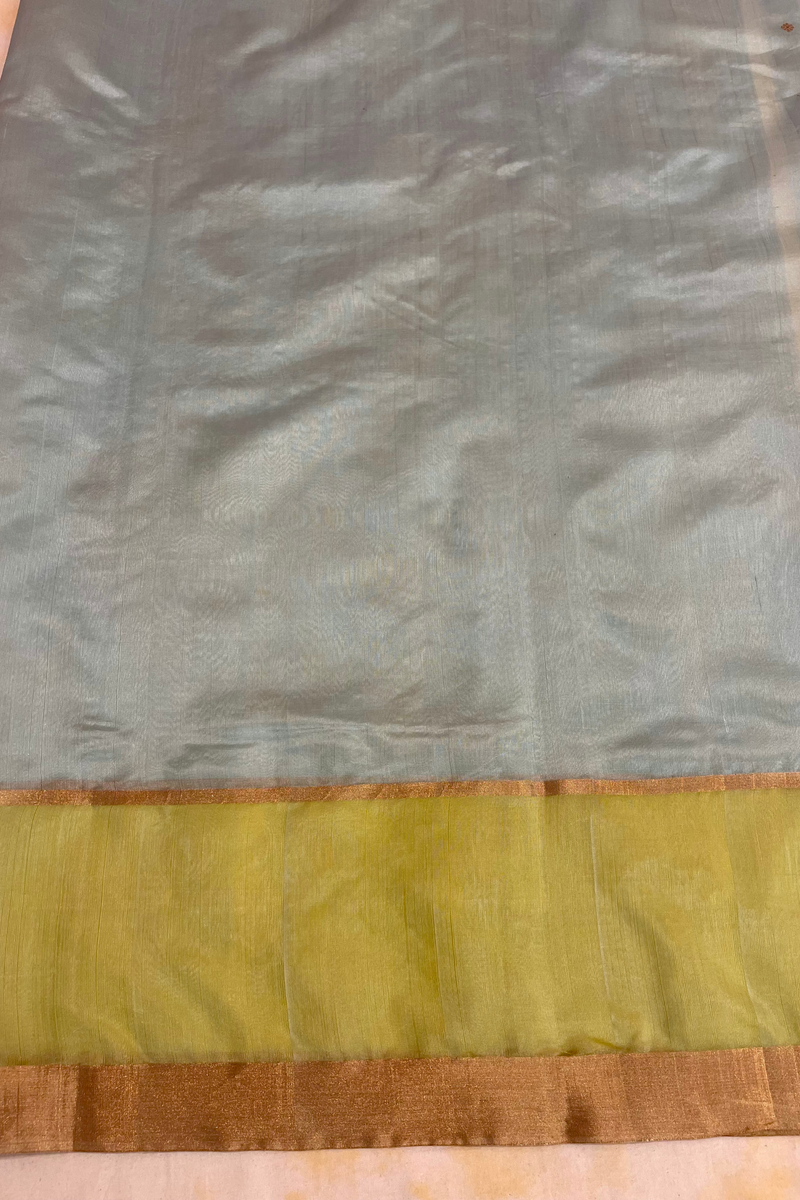 HOV Handloom Chanderi Silk Saree - Border Paisley Buta - Sky Blue - 54-01