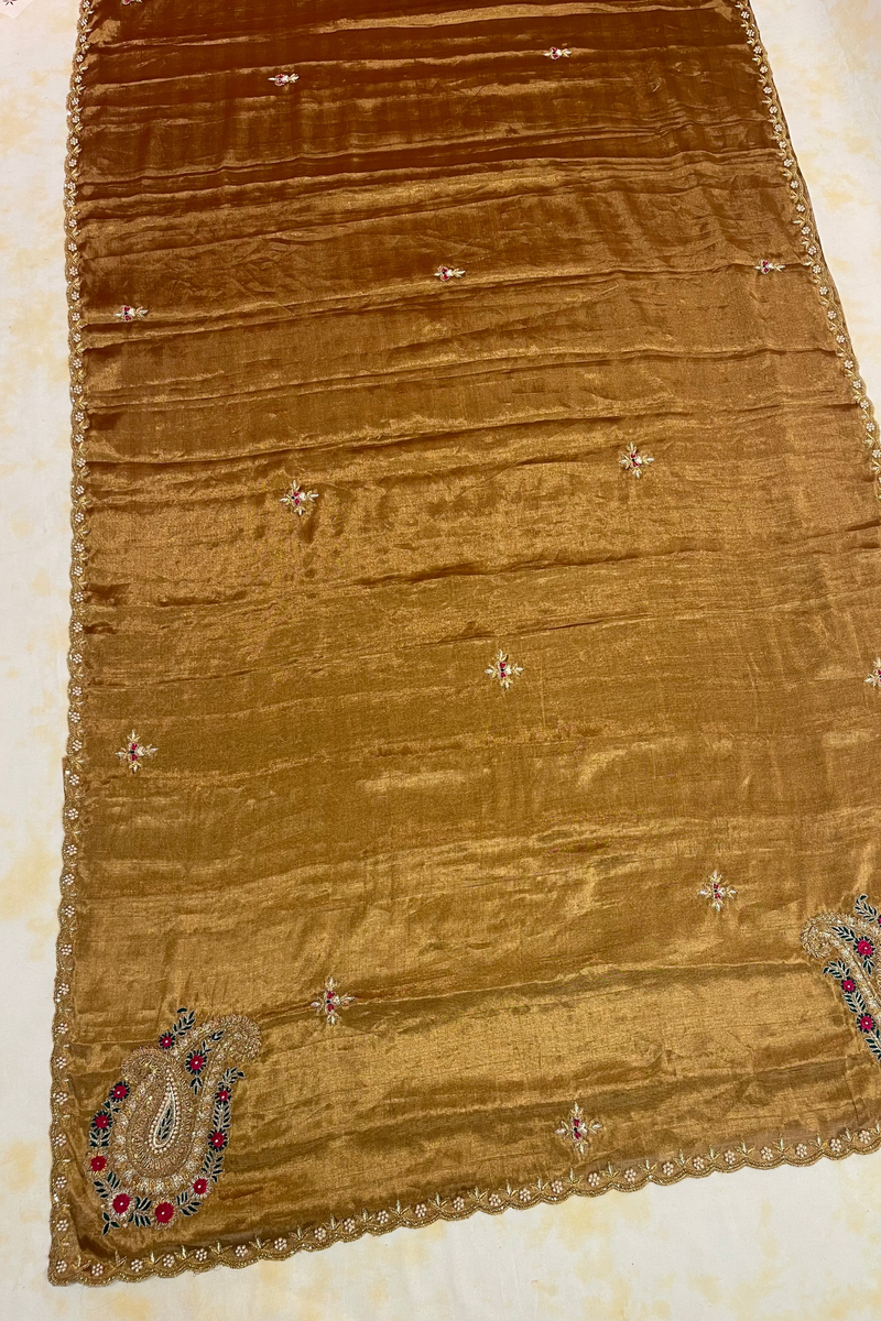 HOV Handloom Chanderi Full Tissue Saree - Handwork Paisley - 005-01