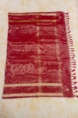 HOV Exclusive Pure Zari Handloom Banarasi Tissue Silk Saree - Red Silver Zari Kasturi - 026