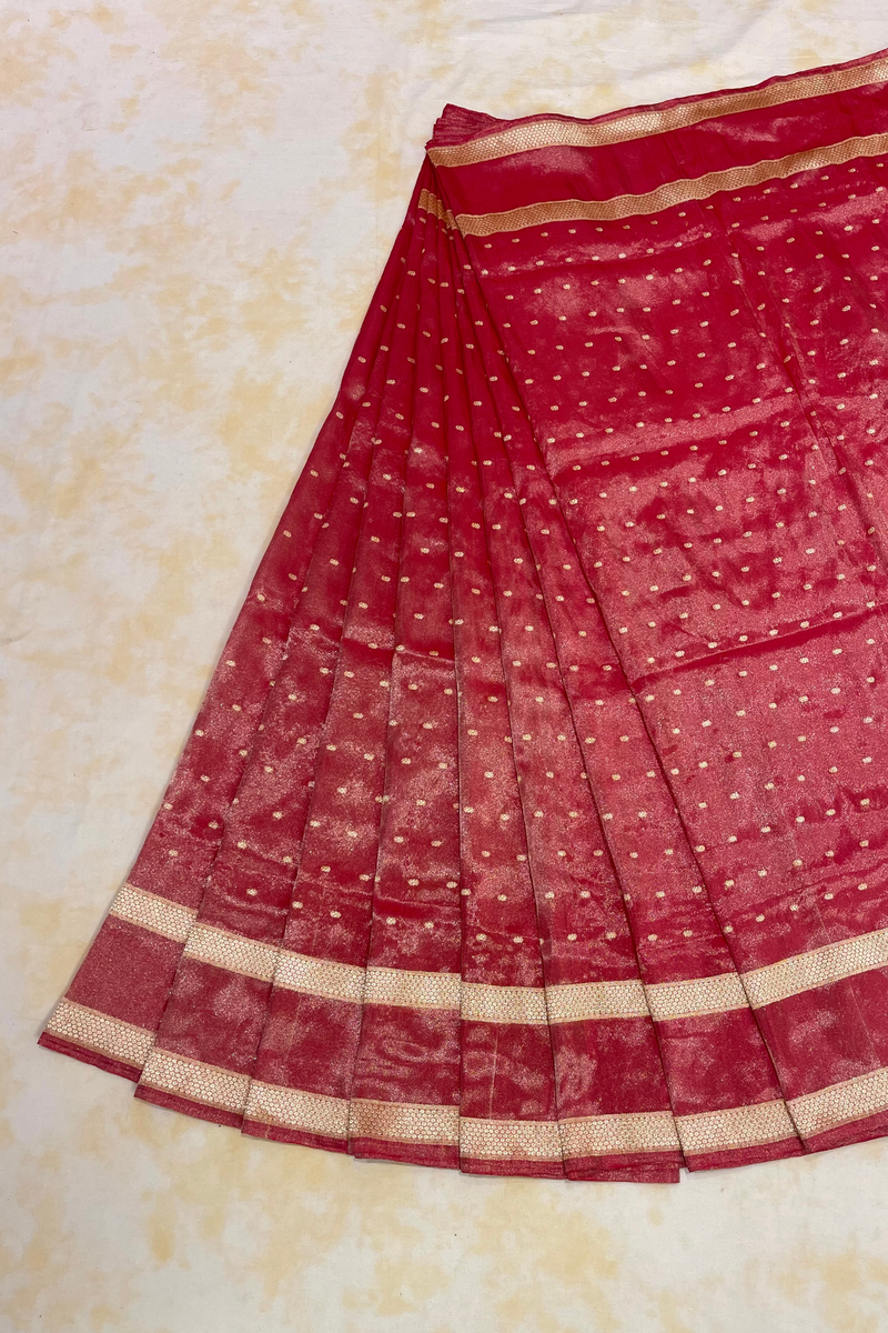 HOV Exclusive Pure Zari Handloom Banarasi Tissue Silk Saree - Red Silver Zari Kasturi - 026