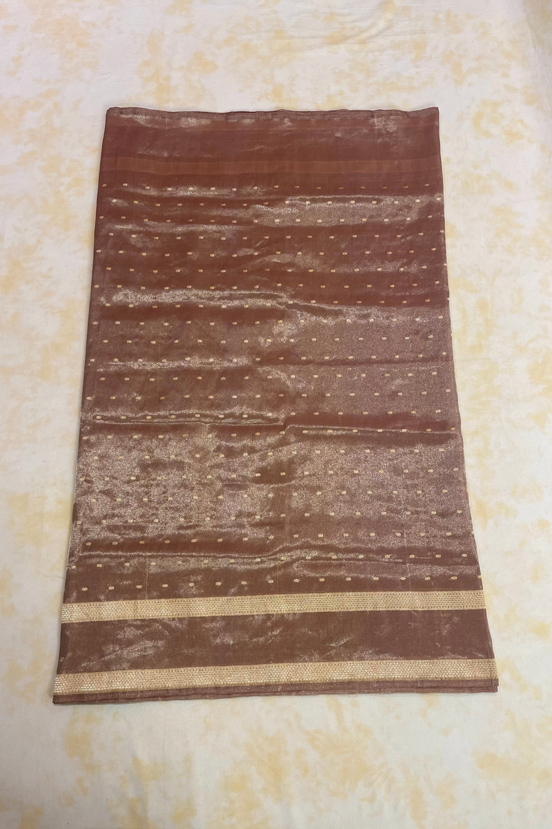 HOV Handloom Pure Zari Tissue Banarasi Katan Silk Saree - Butidar - Beige Kasturi - 087