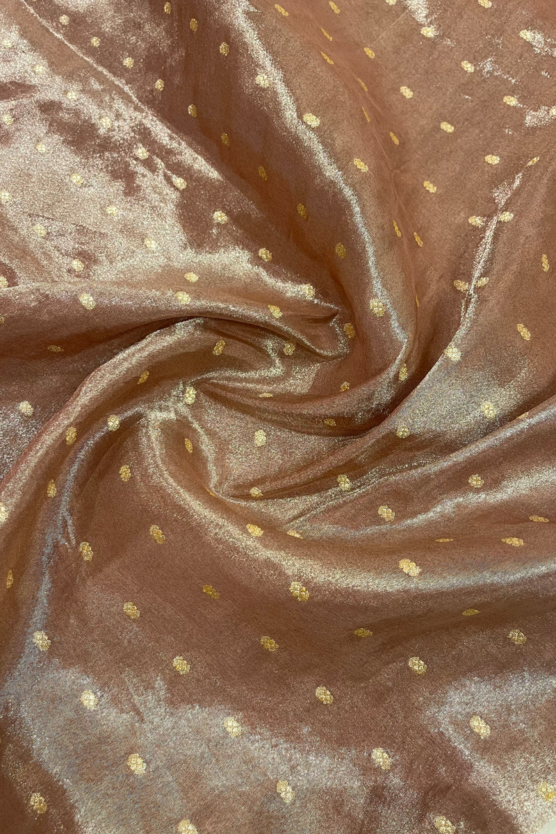 HOV Handloom Pure Zari Tissue Banarasi Katan Silk Saree - Butidar - Beige Kasturi - 087