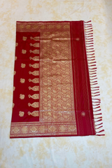 HOV Exclusive Real Zari Handloom Banarasi Katan Silk Saree - Custom Made Gold Border - Red  - 108
