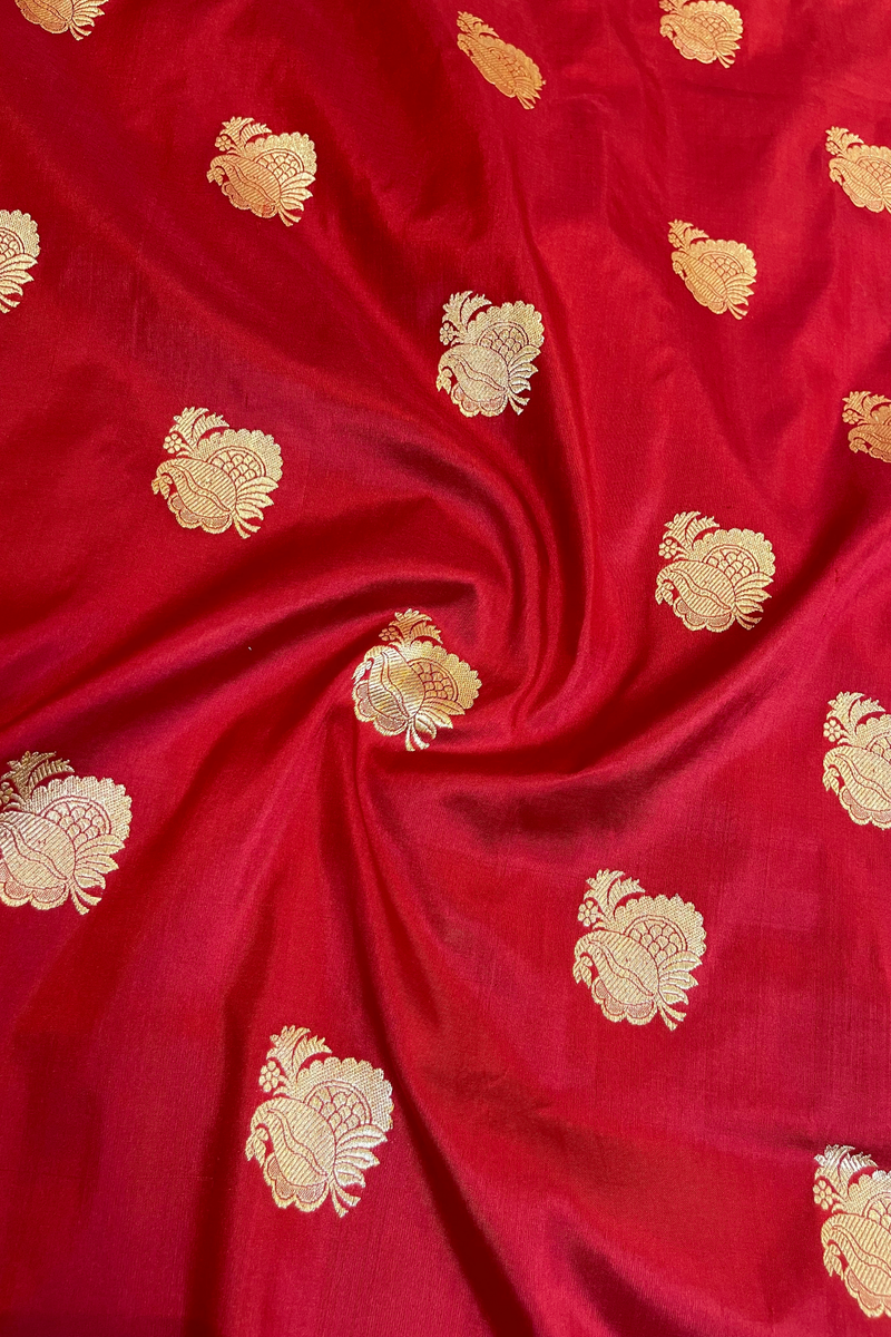 HOV Exclusive Real Zari Handloom Banarasi Katan Silk Saree - Custom Made Gold Border - Red  - 108