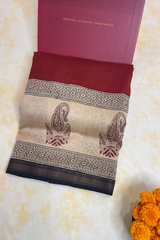 HOV Hand-Block Print Saree Zari Border - 007-01