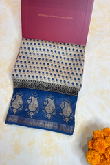 HOV Hand-Block Print Saree Zari Border - 005-01