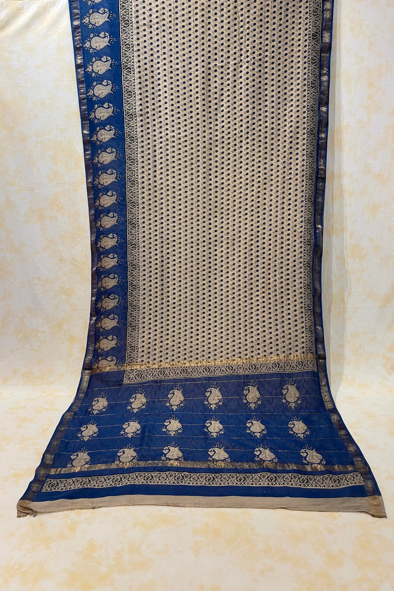 HOV Hand-Block Print Saree Zari Border - 005-01