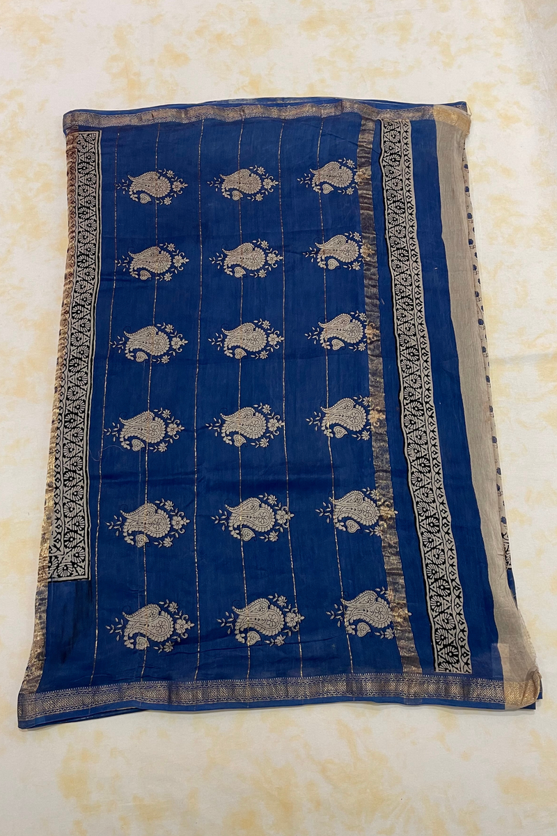 HOV Hand-Block Print Saree Zari Border - 005-01