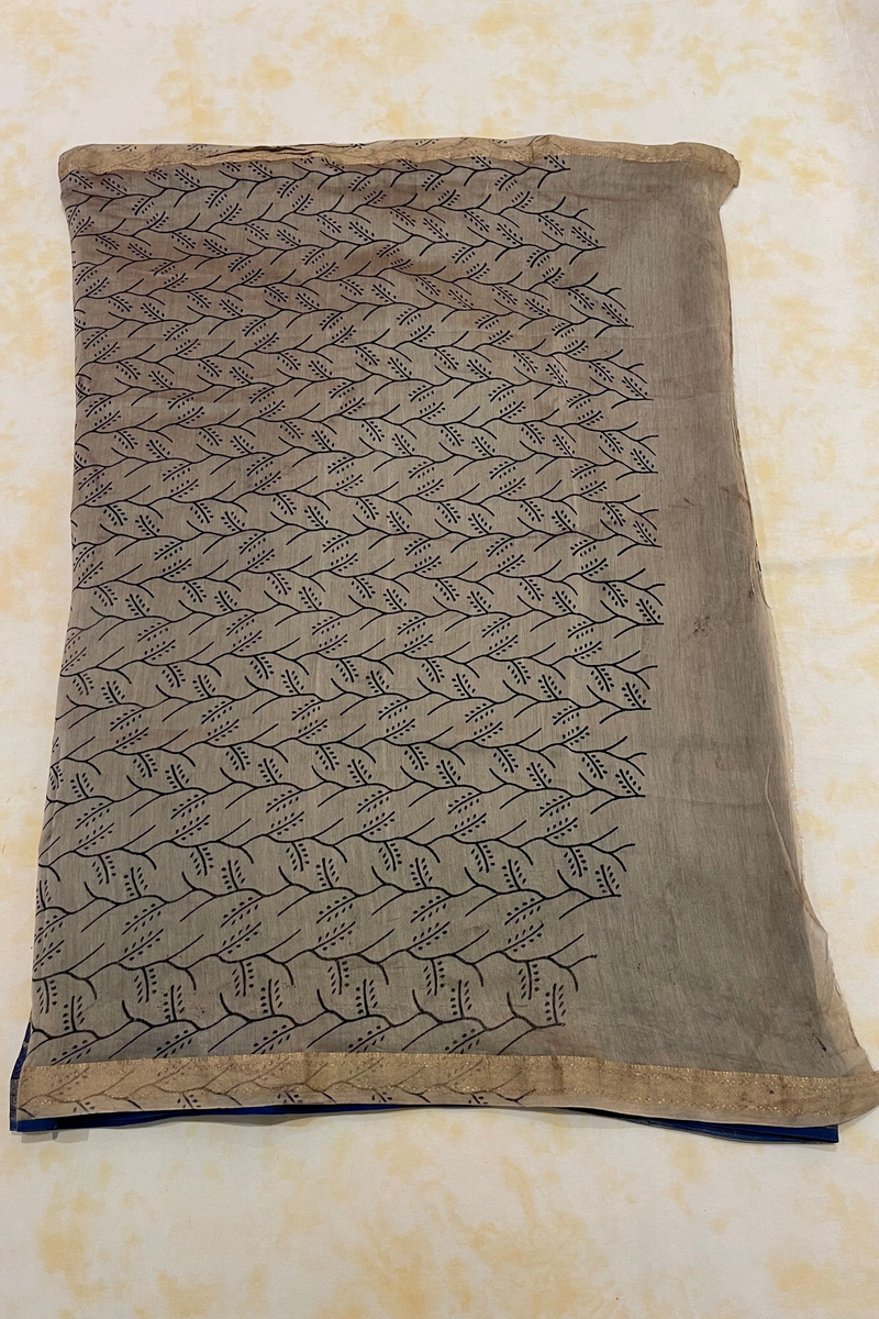 HOV Hand-Block Print Saree Zari Border - 005-01