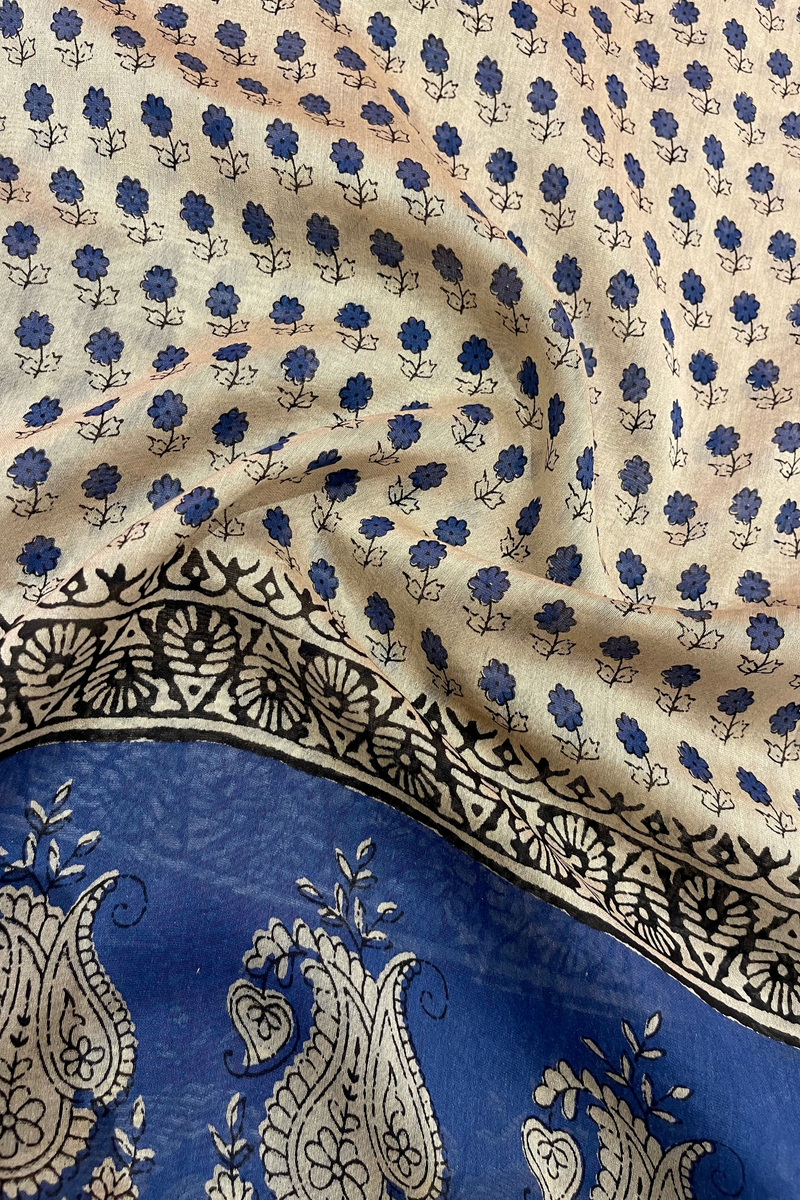 HOV Hand-Block Print Saree Zari Border - 005-01