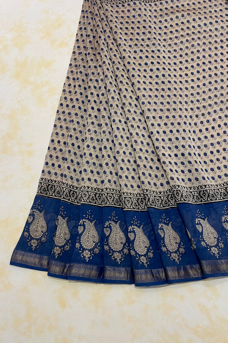 HOV Hand-Block Print Saree Zari Border - 005-01