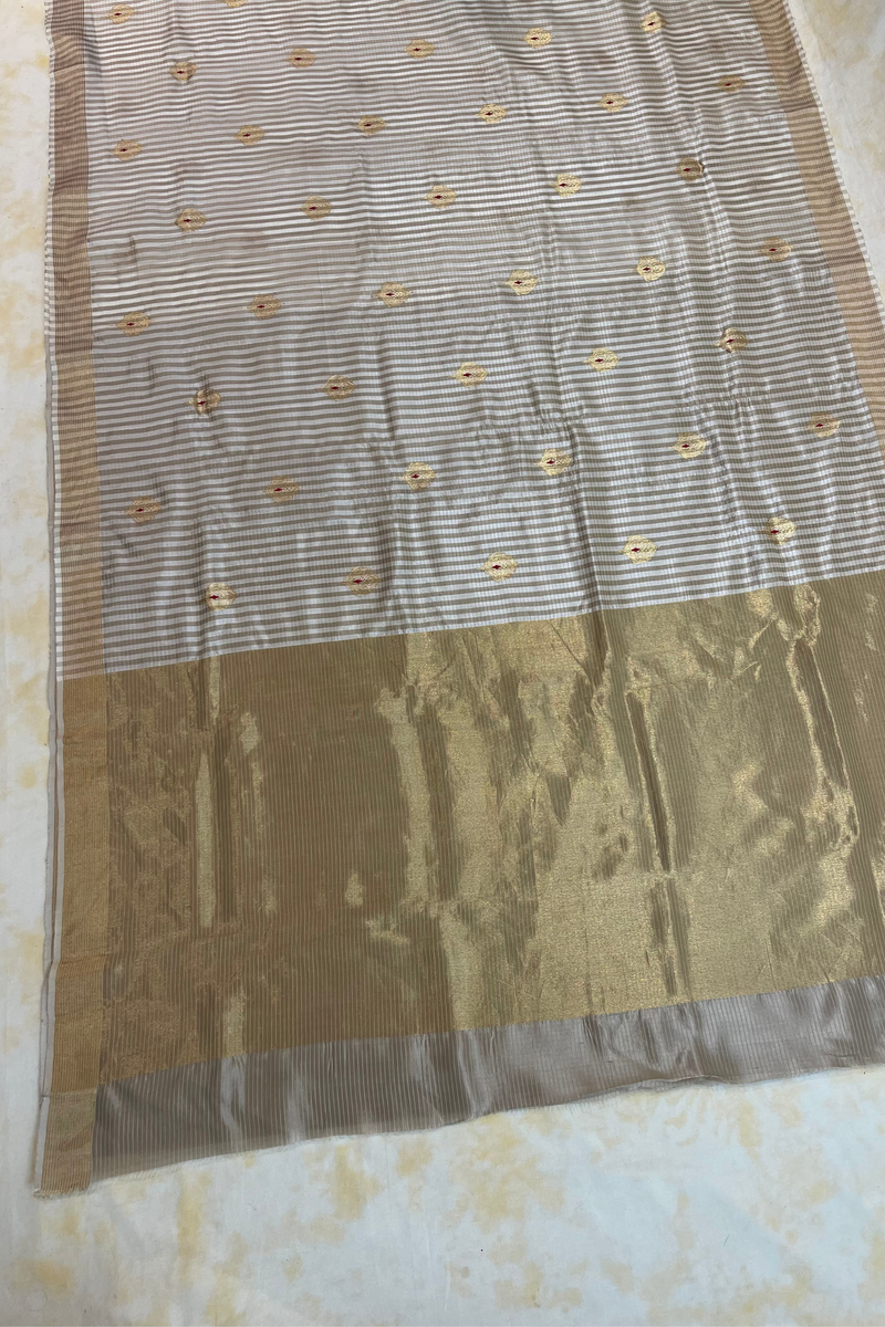 HOV Handloom Chanderi Silk Saree - Kota Silk Feather - White - 045