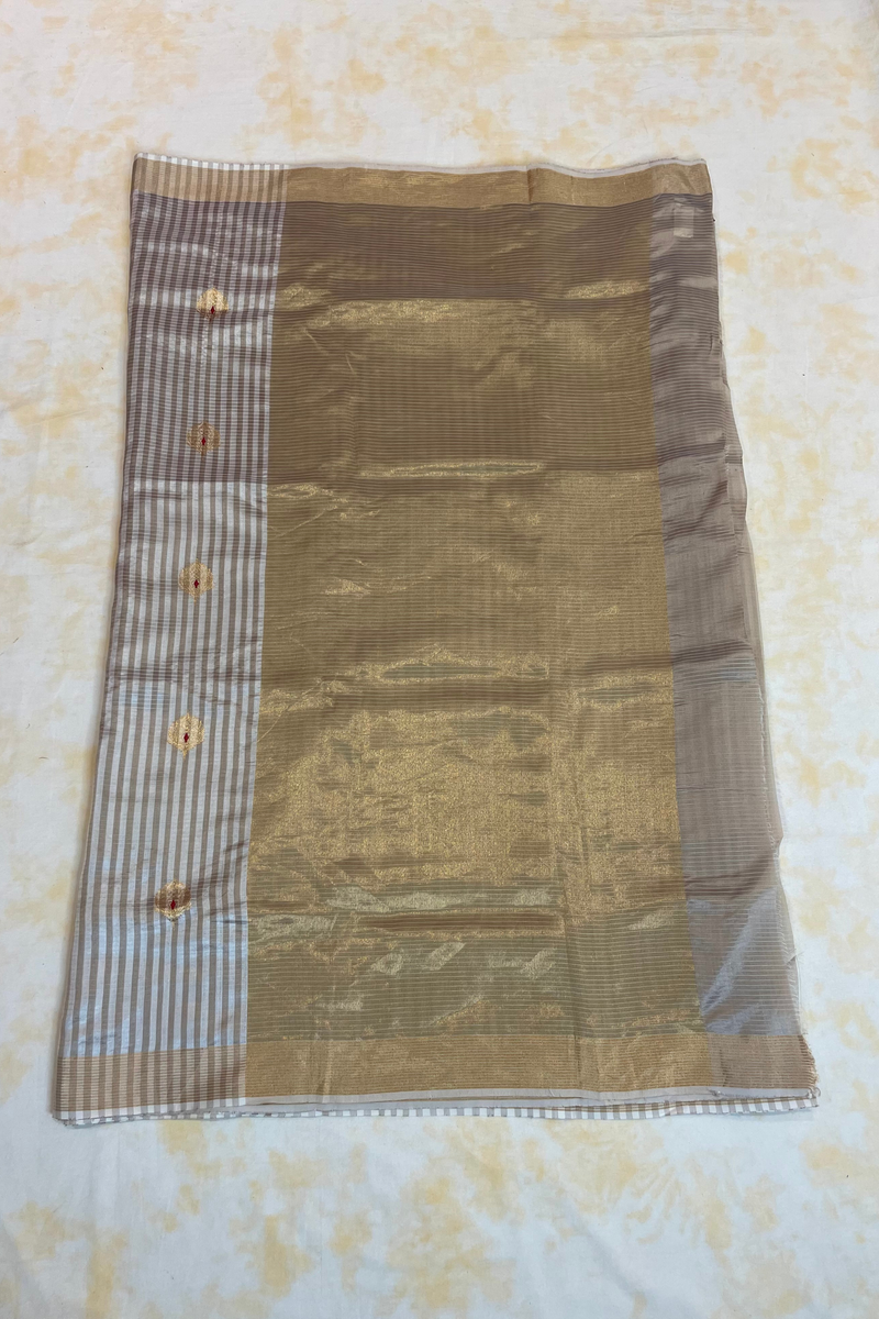 HOV Handloom Chanderi Silk Saree - Kota Silk Feather - White - 045