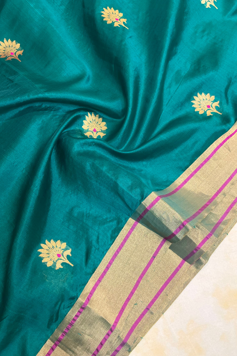 HOV Handloom Chanderi Silk Saree - Mughal Flower Buta - 47