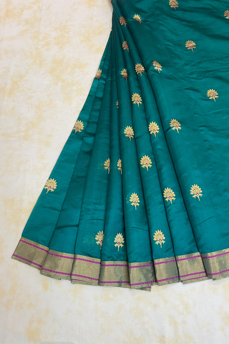 HOV Handloom Chanderi Silk Saree - Mughal Flower Buta - 47