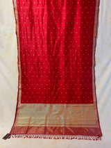 HOV EXCLUSIVE HANDLOOM KADHUA BANARASI KATAN SILK SAREE - SMALL FLOWER BUTA - RED - 122