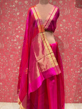 Handloom Chanderi Silk Saree - Peacock Feather - Pink