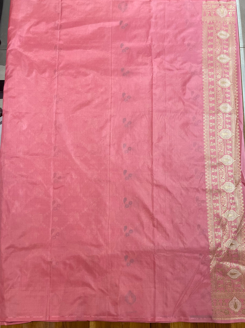 Handloom Kadhua Banarasi Silk Saree - Jaal Minedar - Aboli Pink