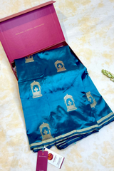 Handloom Kadhua Banarasi Silk Saree - Butidar Jharokha - Peacock Green