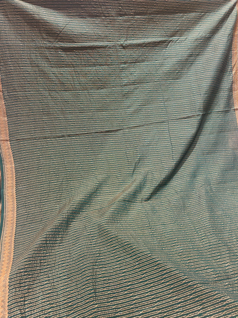 Handloom Fekua Banarasi Khaddi Georgette Silk Saree - Striped - Green