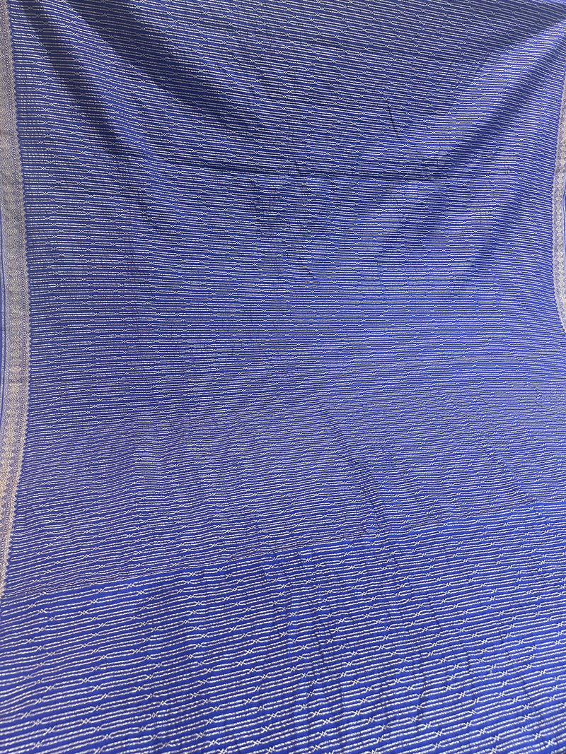 Handloom Fekua Banarasi Khaddi Georgette Silk Saree - Striped - Blue