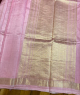 Handloom Kadhua Banarasi Silk Saree Floral Stripe - Pastel Pink