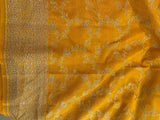 Handloom Fekua Banarasi Crepe Silk Saree - Jaal - Yellow