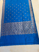 HOV HANDLOOM KADHUA BANARASI KATAN  SILK SAREE - SCALLOP BORDER - BLUE - 124