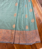 Handloom Kadhua Banarasi Silk Saree - Butidar - Pista Green