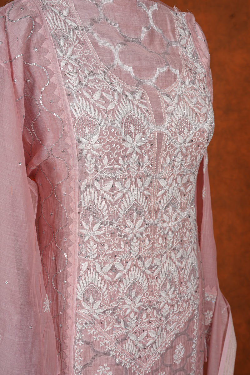 Chikankari Kurta Suits Set Embellished - Peach