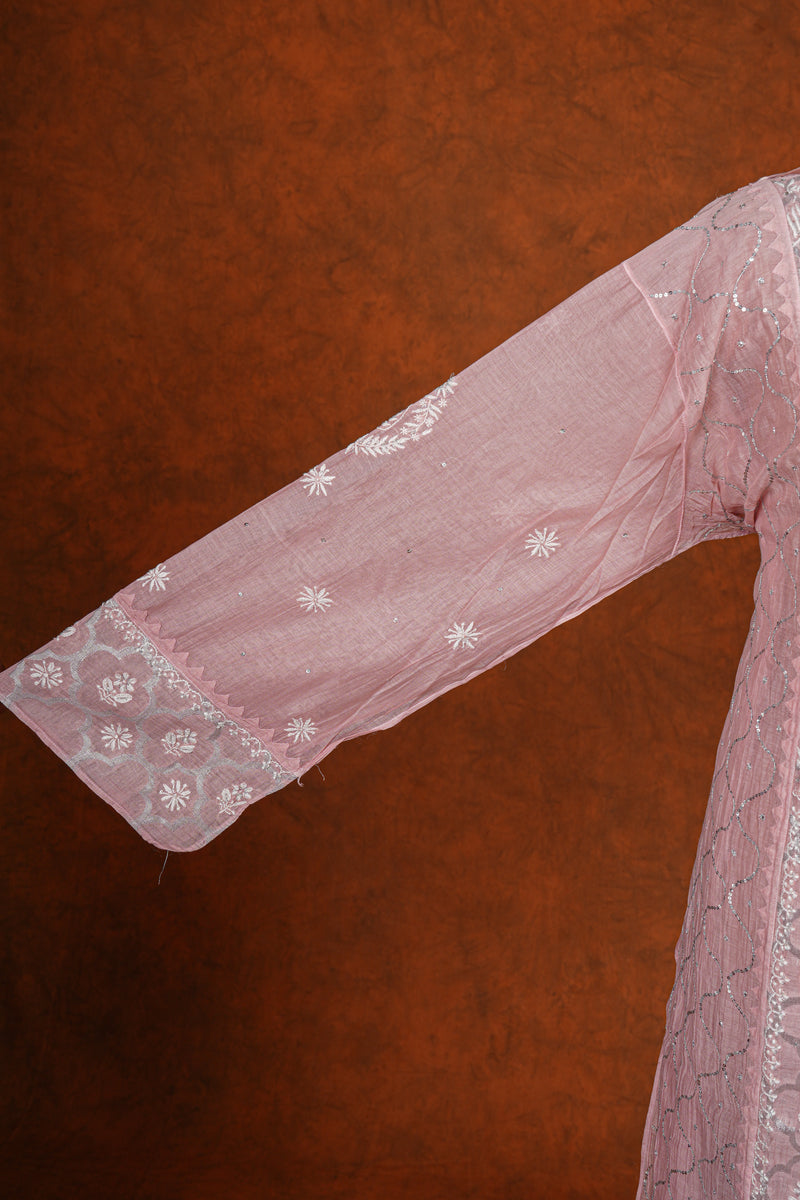 Chikankari Kurta Suits Set Embellished - Peach