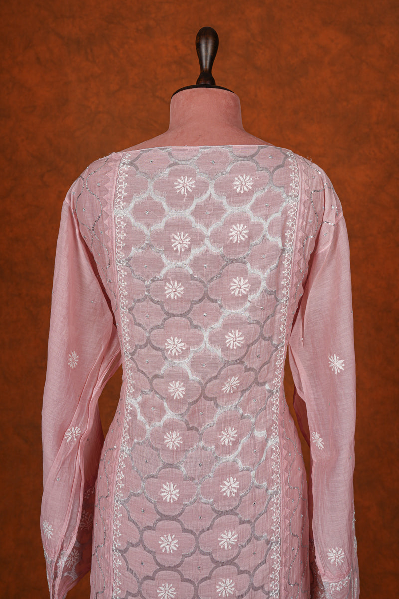 Chikankari Kurta Suits Set Embellished - Peach