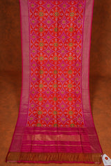 Handloom Silk Ikat Dupatta - Orange Pink