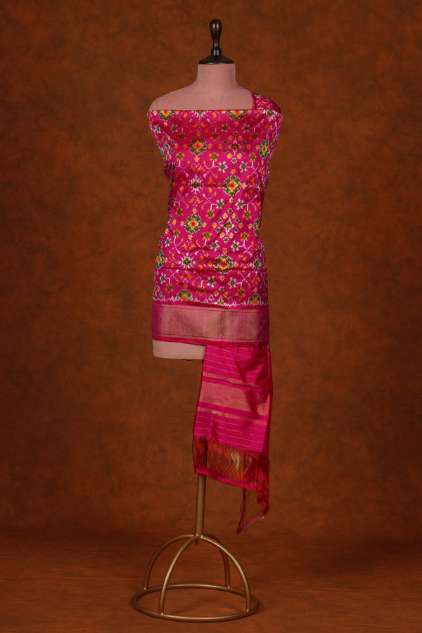 Handloom Ikat Pure Silk Dupatta - Pink Green