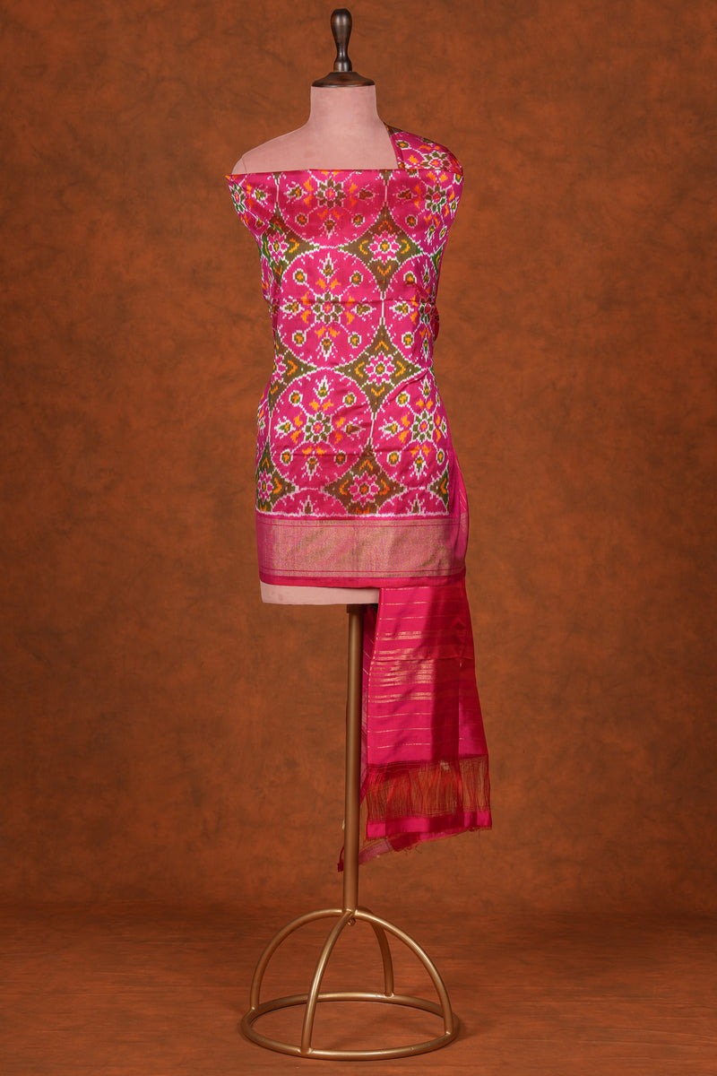 Handloom Silk Dupatta- Pink Green