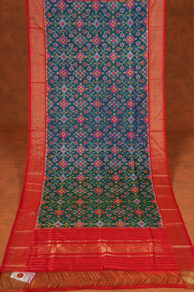 Handloom Silk Ikat Dupatta - Teal Blue