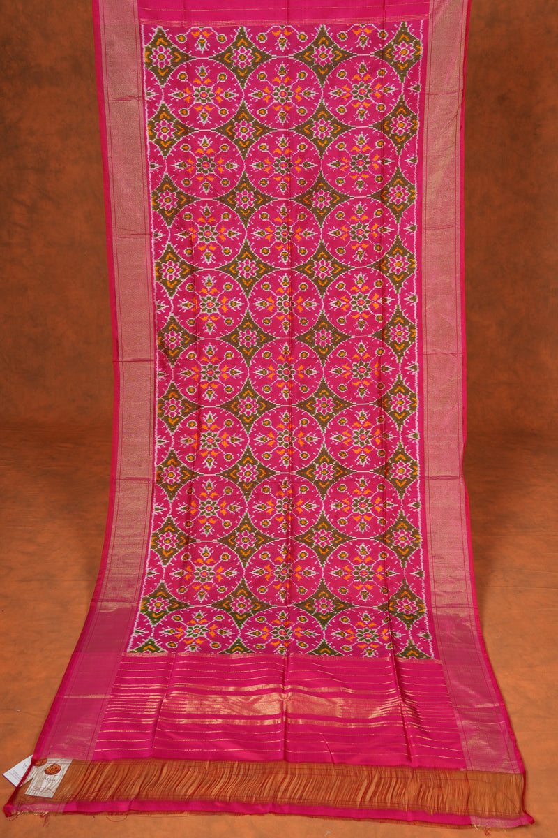 Handloom Silk Dupatta- Pink Green